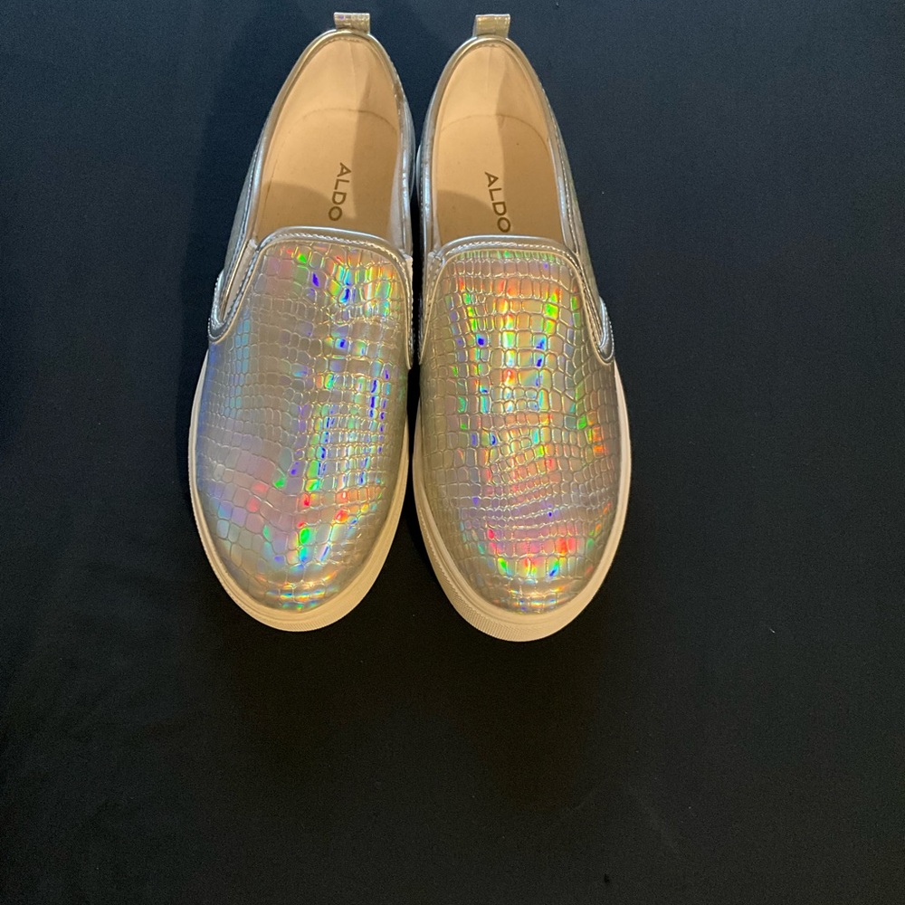 Aldo Silver Holographic Slip-On Sneakers